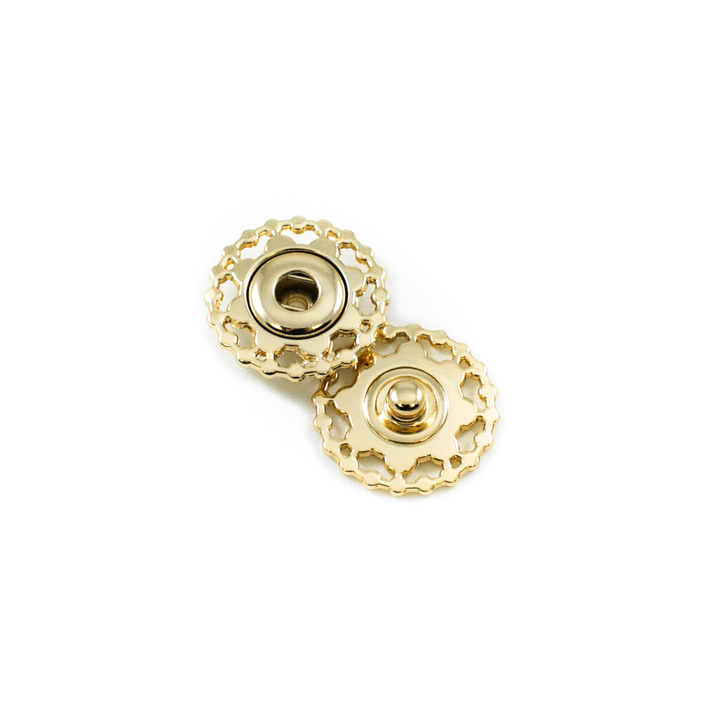 Кнопка металлическая пришивная Круг Шестеренка 23 мм, золото, шт. Кнопка пришивная потайная