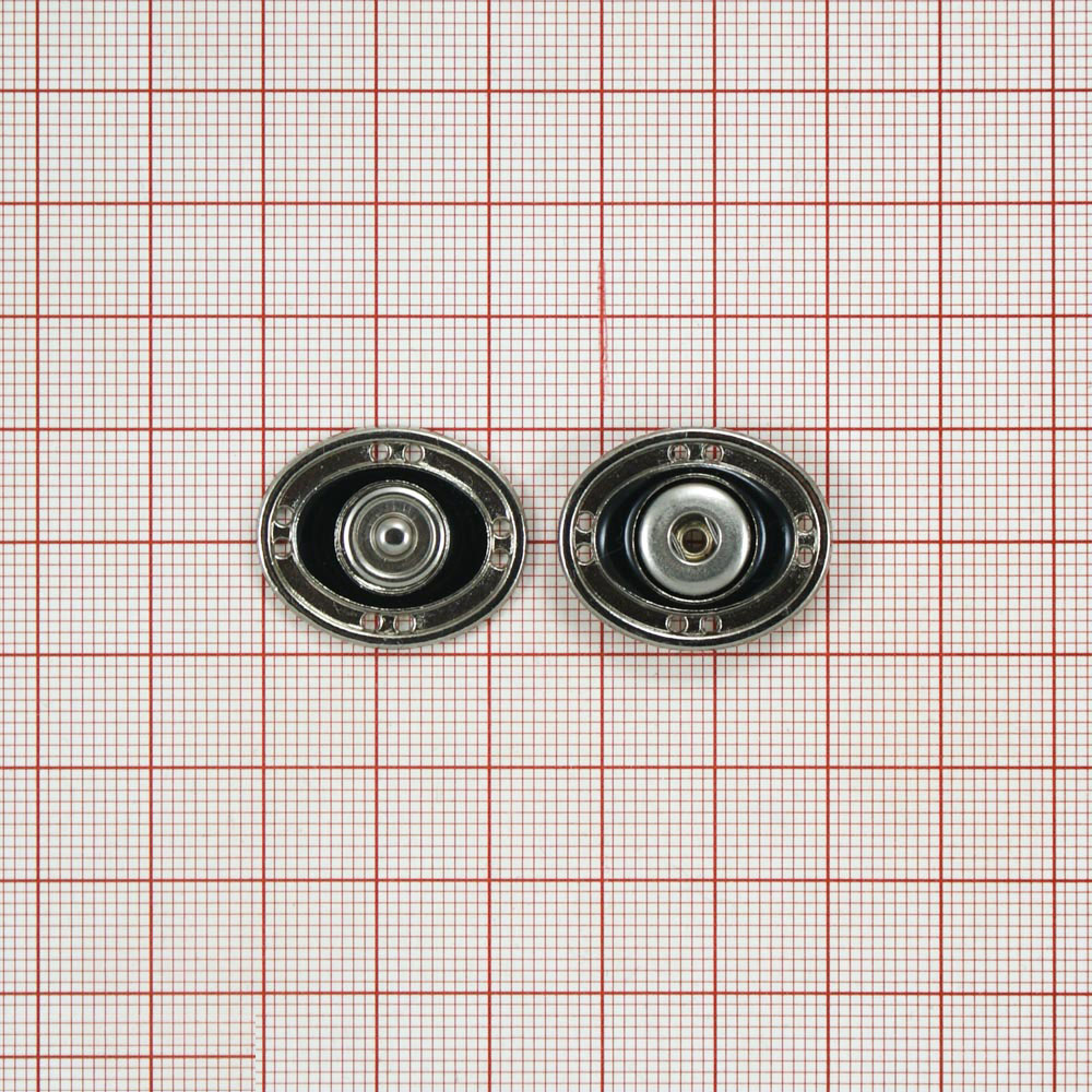 Кнопка металлическая пришивная потайная Овал 24 мм, никель и черный, шт. Кнопка пришивная потайная