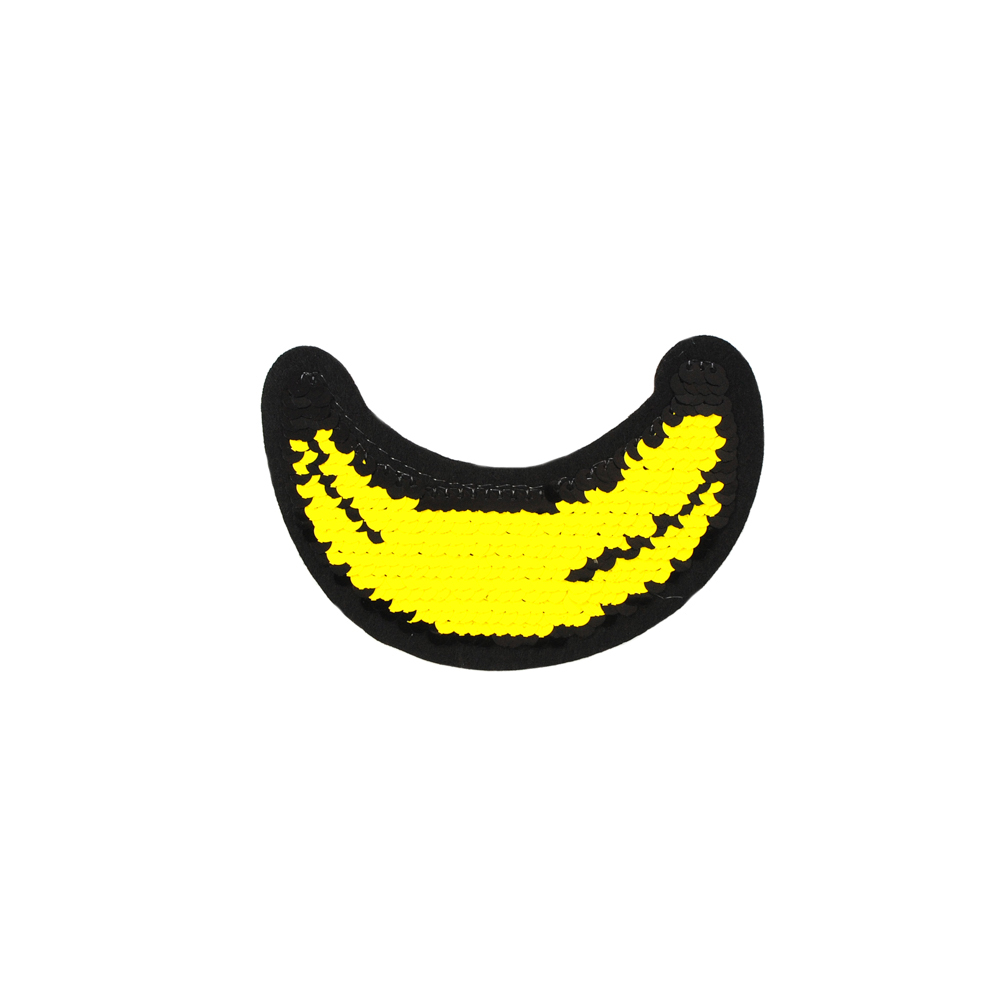 Аппликация клеевая пайетки двусторонняя Банан 7,5*11см, черная, желтая, шт. Аппликации клеевые Пайетки