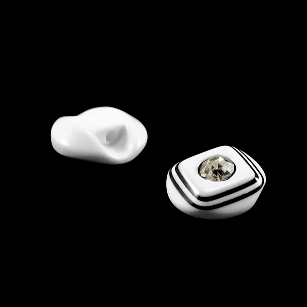 Пуговица ZM-13 Полосатая 11,5мм белая, черны, белый камень 4,2мм. Пуговица Декор