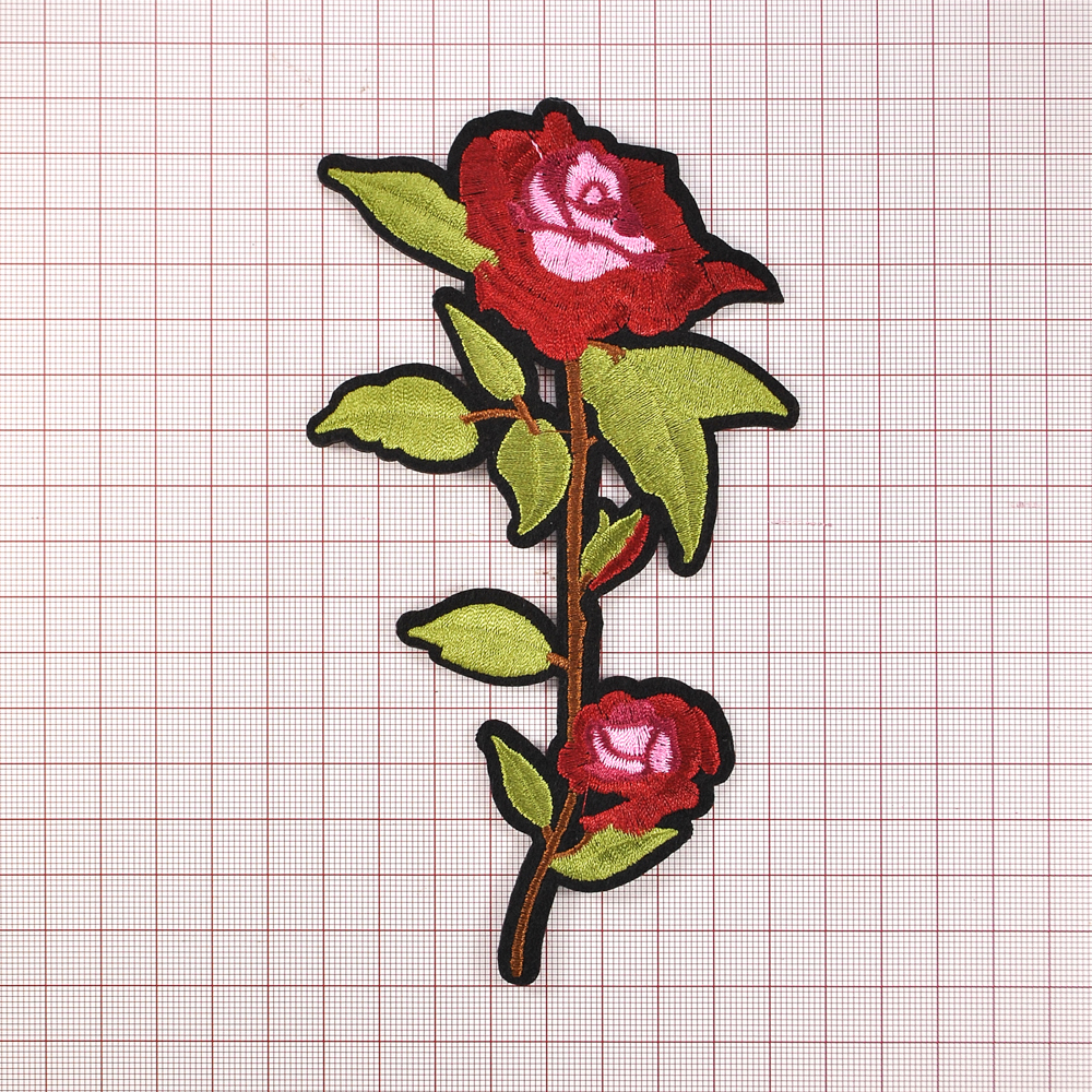 Аппликация клеевая вышитая Роза Нью Доун 17*9,8см бордовый, розово-красный цветок, шт. Аппликации клеевые Вышивка