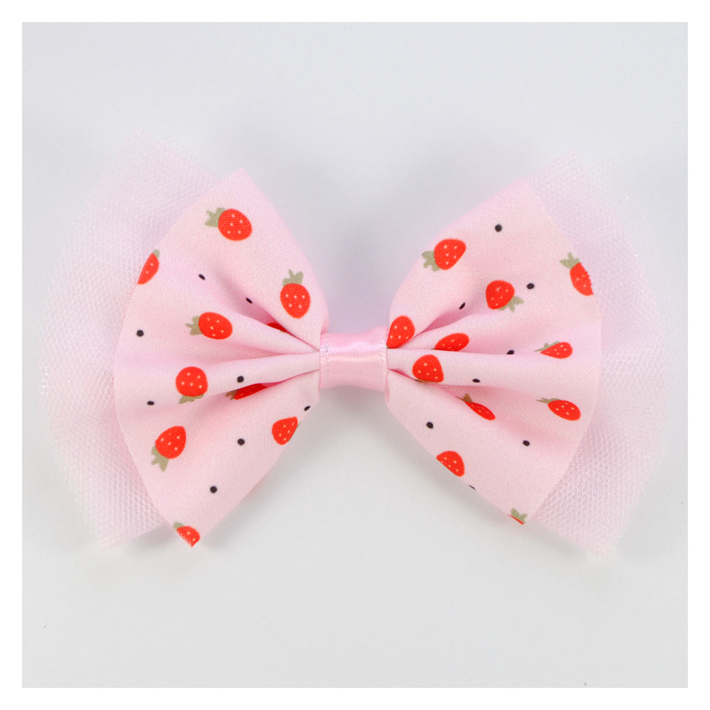 Аппликация тк. приш. дет. бант с клубничками 6*10см, роз., кр., шт. Аппликации Пришивные Цветы Банты