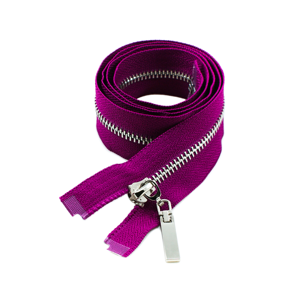 Змейка металлическая №5 85см, О/Е, Nickel и темно-розовая ткань, шт. Змейка Металл