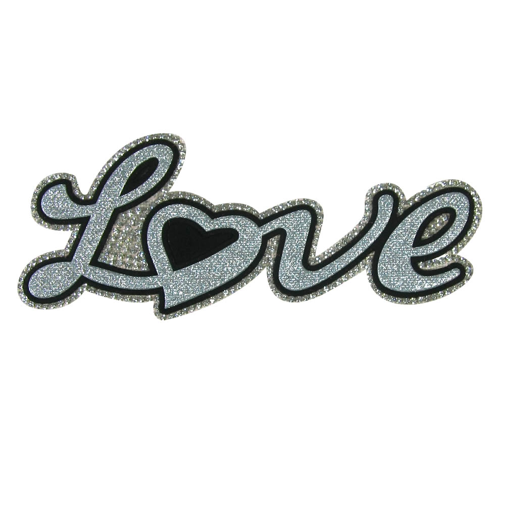 Аппликация клеевая глиттер стразы Love 16*7см серебро, черный, белые камни, шт. Аппликации клеевые Глиттер