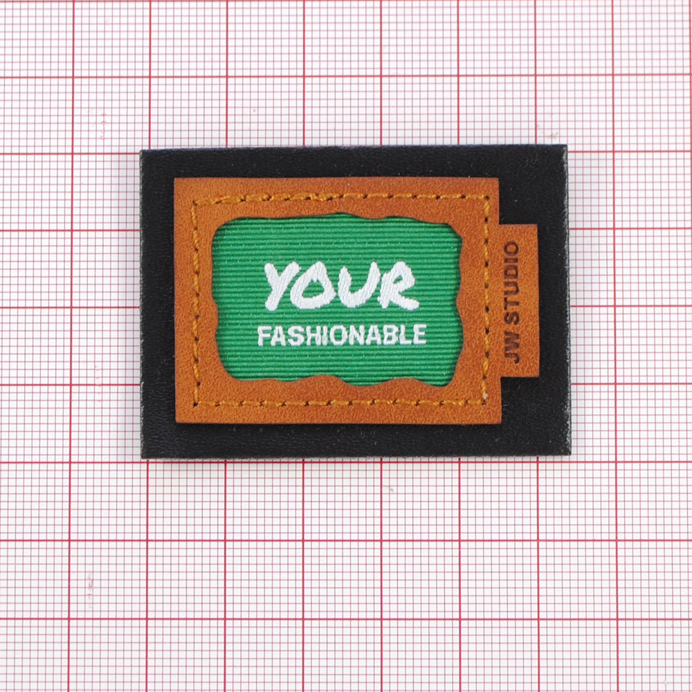Лейба к/з Прямоугольник Your Fashionable, 4*5,5см, зелен., белый, корич., шт. Лейба Кожзам
