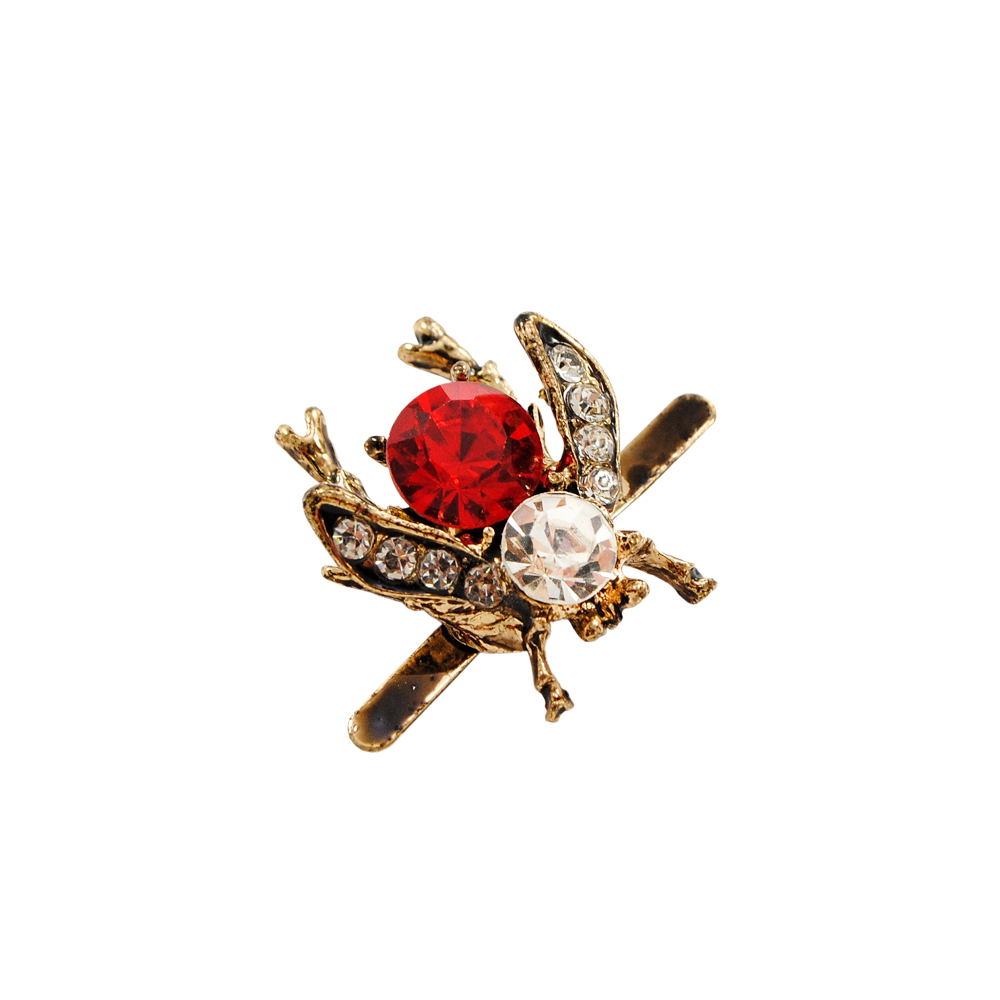 Краб металл Муха красная 2,5*2см, antic gold, красный, белые камни, шт. Крабы Металл Цветы, Жуки