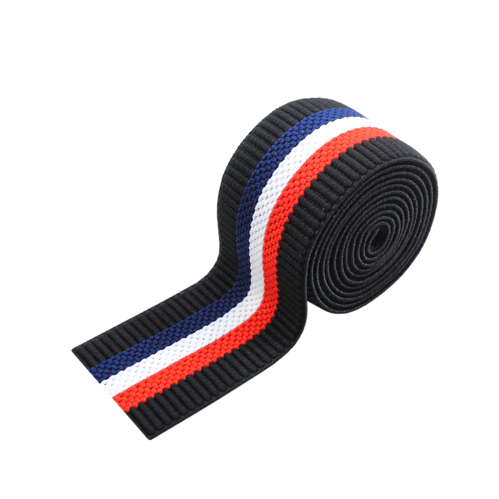 Резинка рельефная Полосы 4см, черный, красный, белый, темно-синий, 50ярд. Резинка
