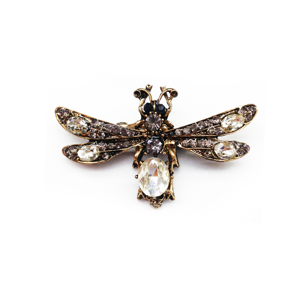 Брошь Оса antigue gold, белые и серые камни, шт. Броши