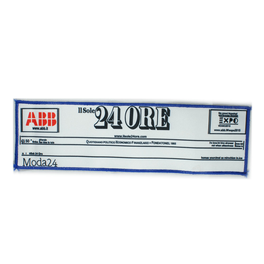 Нашивка тканевая 24 ORE 28,5*8см прямоугольник, белая, черный, красный, синий оверлок, шт. Нашивка Вышивка, Ткань