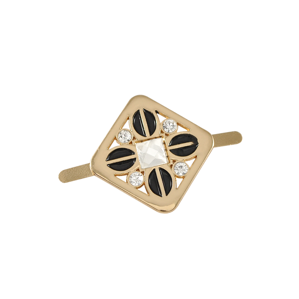 Краб металл B13082 Кофе ромб 27мм GOLD, белые камни, черная эмаль, шт . Крабы Металл Геометрия Декор