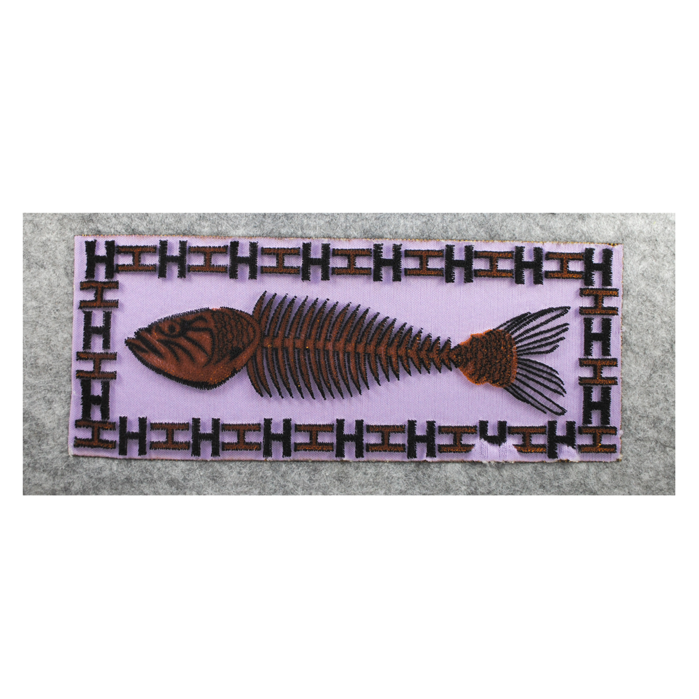 Аппликация клеевая флок Рыба скелет 22*9см черный, золото люрекс, черно-желтый ворс, шт. Аппликации клеевые Тканевые