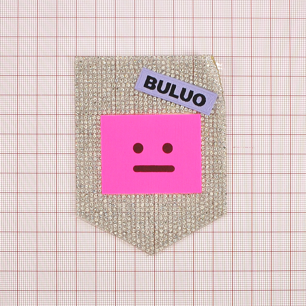 Аппликация клеевая со стразами Карман Смайл BULUO, 10*7,5см, розовый, сиреневый, черный, серебро, шт. Аппликации клеевые Стразы комб.