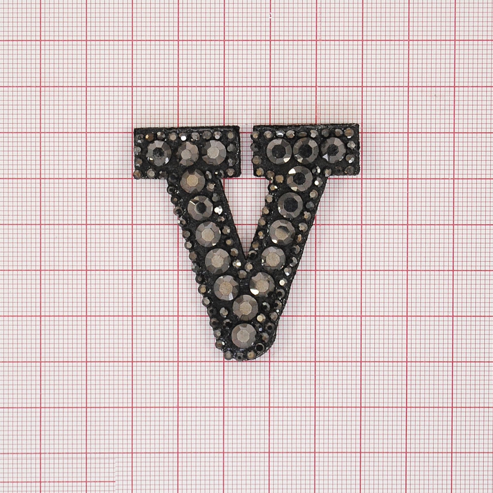Аппликация клеевая стразы V 5*5см, черный, камни хематит, шт. Аппликации клеевые Стразы комб.