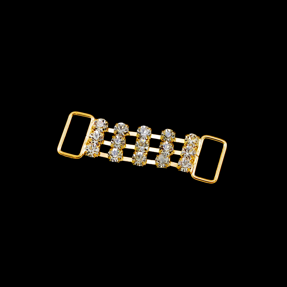 Украшение стеклянное 9397 /А-333 GOLD/ браслет / 3 ряда*5 камней. Перетяжка металл со стразами