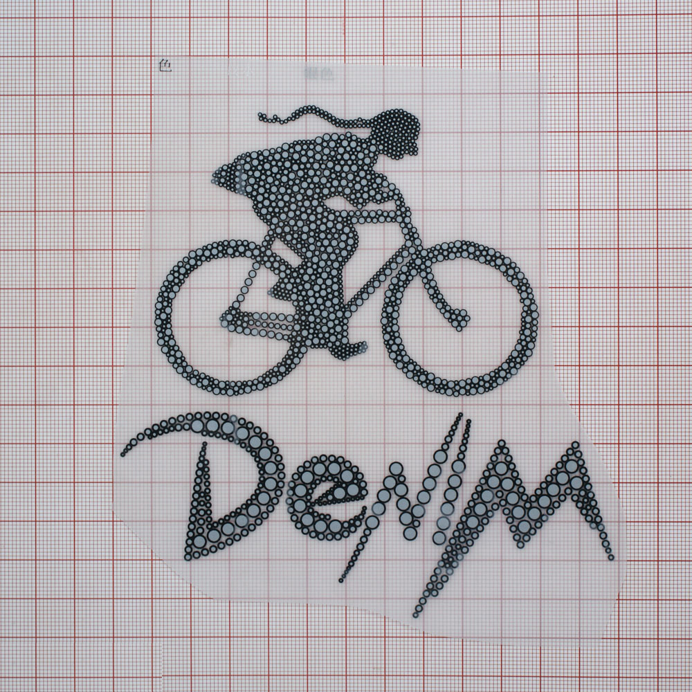 Термоаппликация резиновая Велосипедистка Denim 12*12см черный, белый, шт. Термопереводки Резиновые, Термопленка