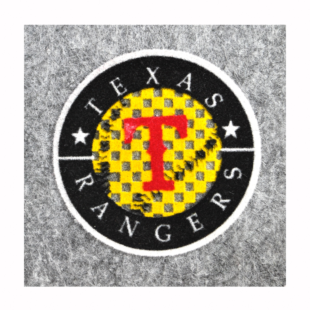 Термоаппликация флок Texas rangers 70*70мм, круглая, красная Т, желтый мяч, белый текст, шт. Термопереводки Флок