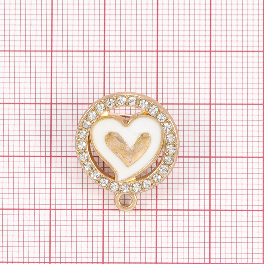 Подвеска металл Сердце в сердце, 2*2см, зол., бел.эмаль, камни АА, шт. Подвески