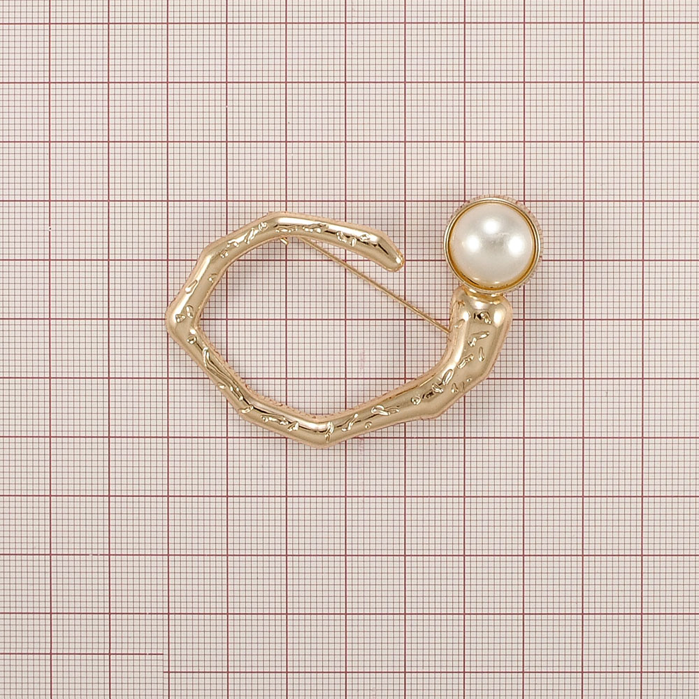 Брошь Лоза 6,5*4см gold и белый жемчуг, шт. Броши