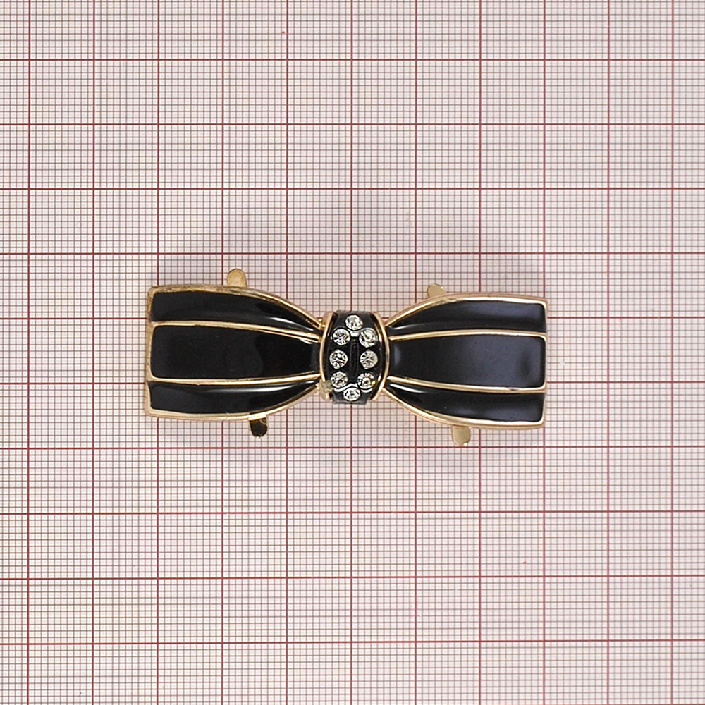 Краб металл HY-В12945 Бант 63*20мм GOLD, черная эмаль, белые камни, шт . Крабы Металл Геометрия Декор