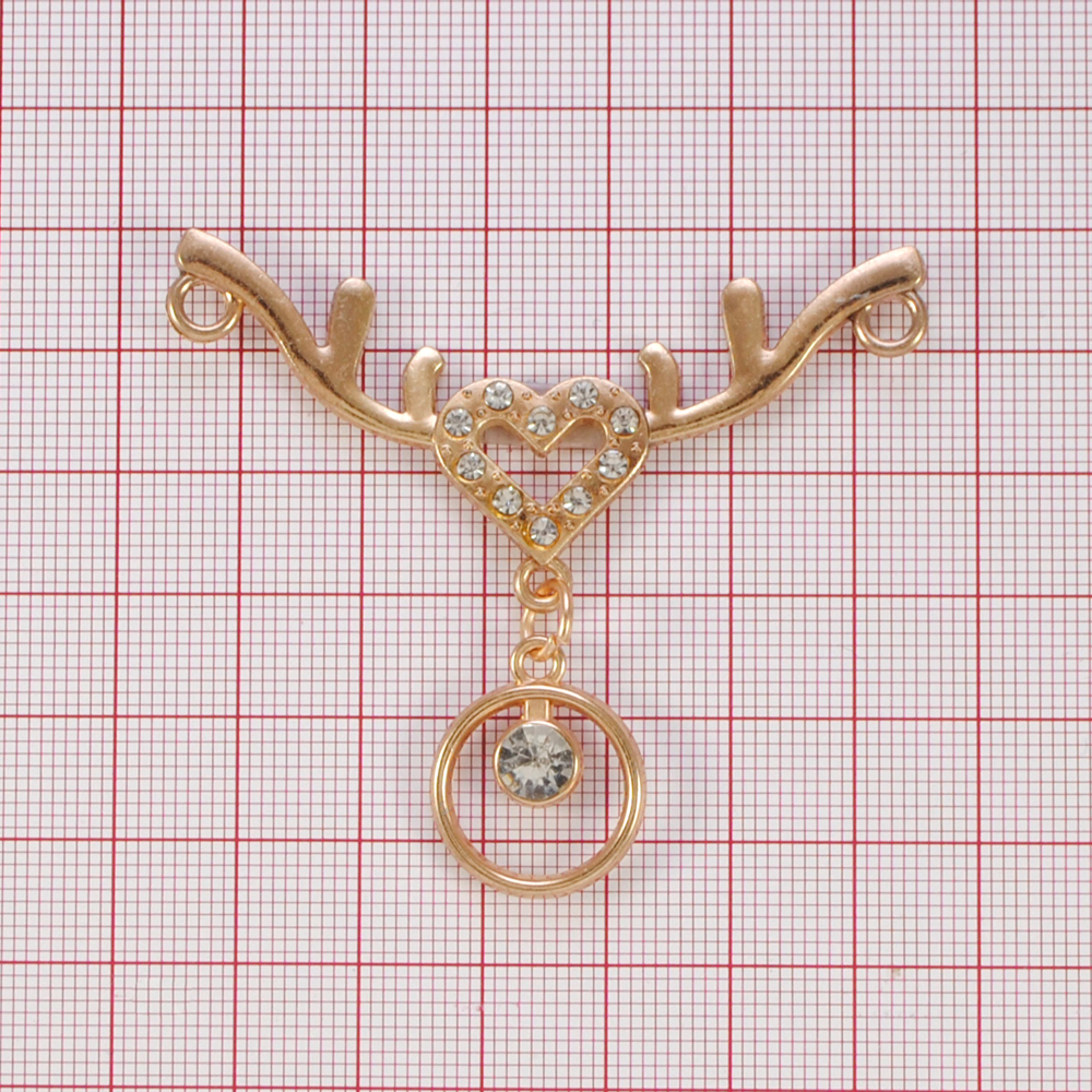 Перетяжка металл Сердце, 6,2*5см GOLD, камень diamond, подвеска, шт. Перетяжка металл со стразами