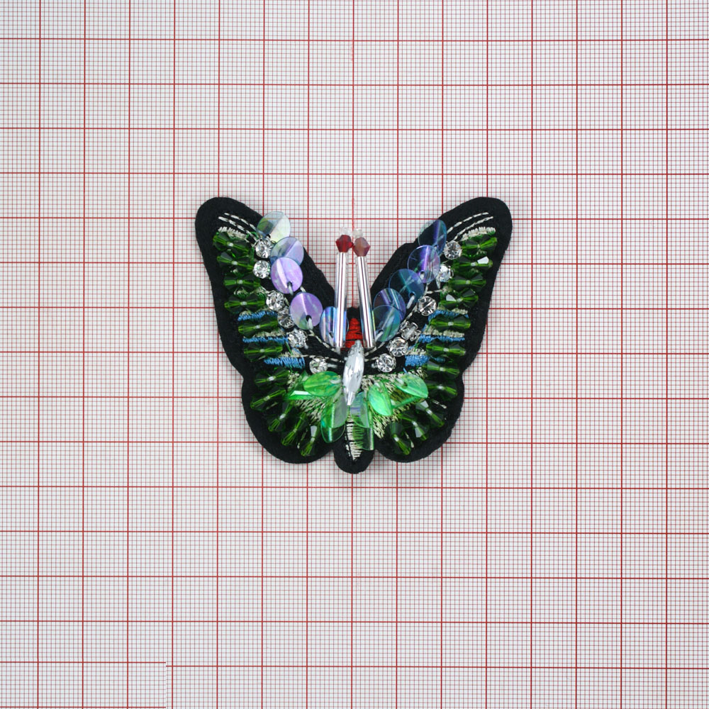 Аппликация пришивная пайетки Бабочка Attacus atlfs 8*6см разноцветные паетки, белые стразы, шт. Аппликации Пришивные Пайетки