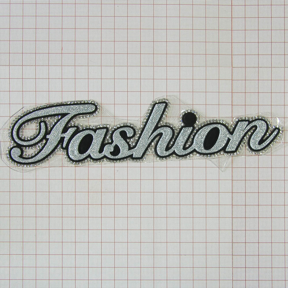 Аппликация клеевая глиттер стразы Fashion 21*5см серебро глиттер, черный, белые камни, шт. Аппликации клеевые Глиттер