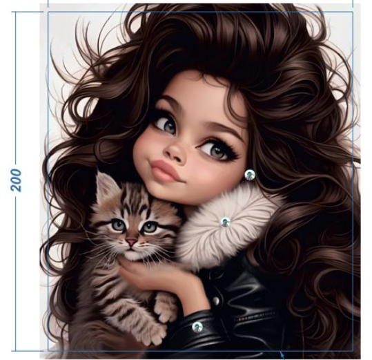 Аппликация композит, Девочка с котенком, 18*20см, королевский атлас, сублимация, лазер, SS30 32601, шт. Аппликация композит