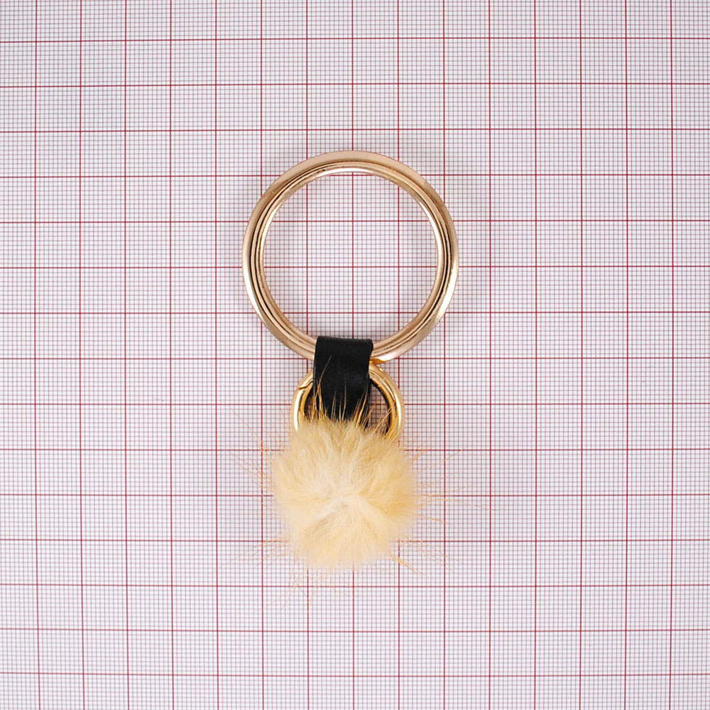 Подвеска металлическая с мехом Круг 5*7,2см, золото и рыжий мех, шт. Подвески