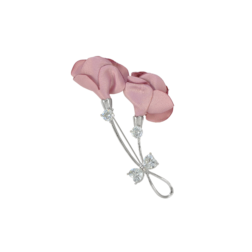 Брошь Бутон розы никель, светло-лиловый, белые камни. Броши