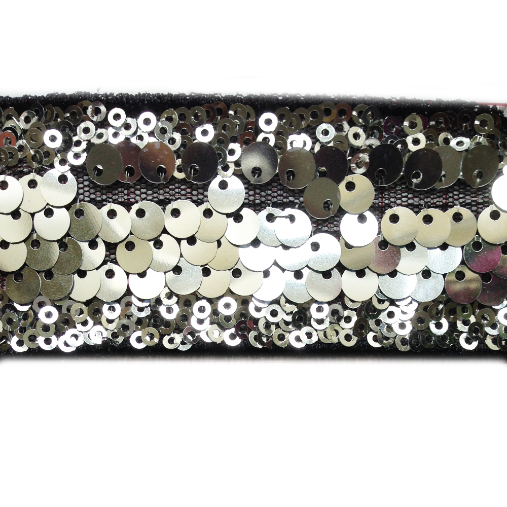 Тесьма Пайетки 4см, черный и серебряные пайетки, 20ярд. Тесьма