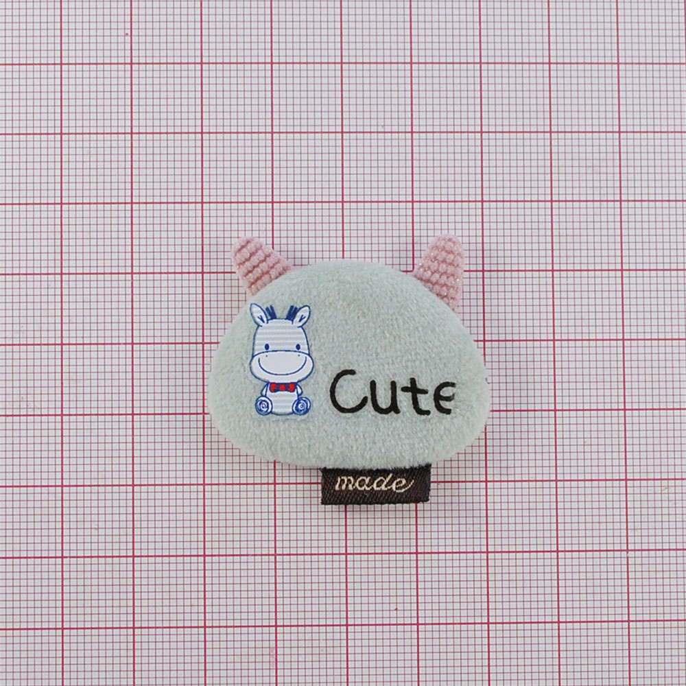 Аппликация тканевая пришивная детская Бегемот Cute 3.8*4см, светло-зеленый, серый, черный, белый, шт. Нашивка Детская