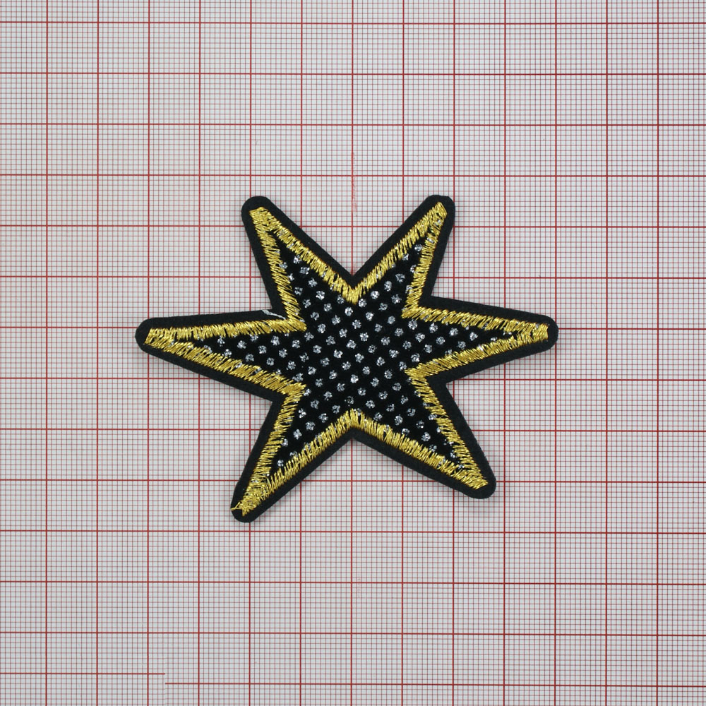Аппликация клеевая вышитая Звезда 6*8,5см черный, желтый, шт. Аппликации клеевые Вышивка