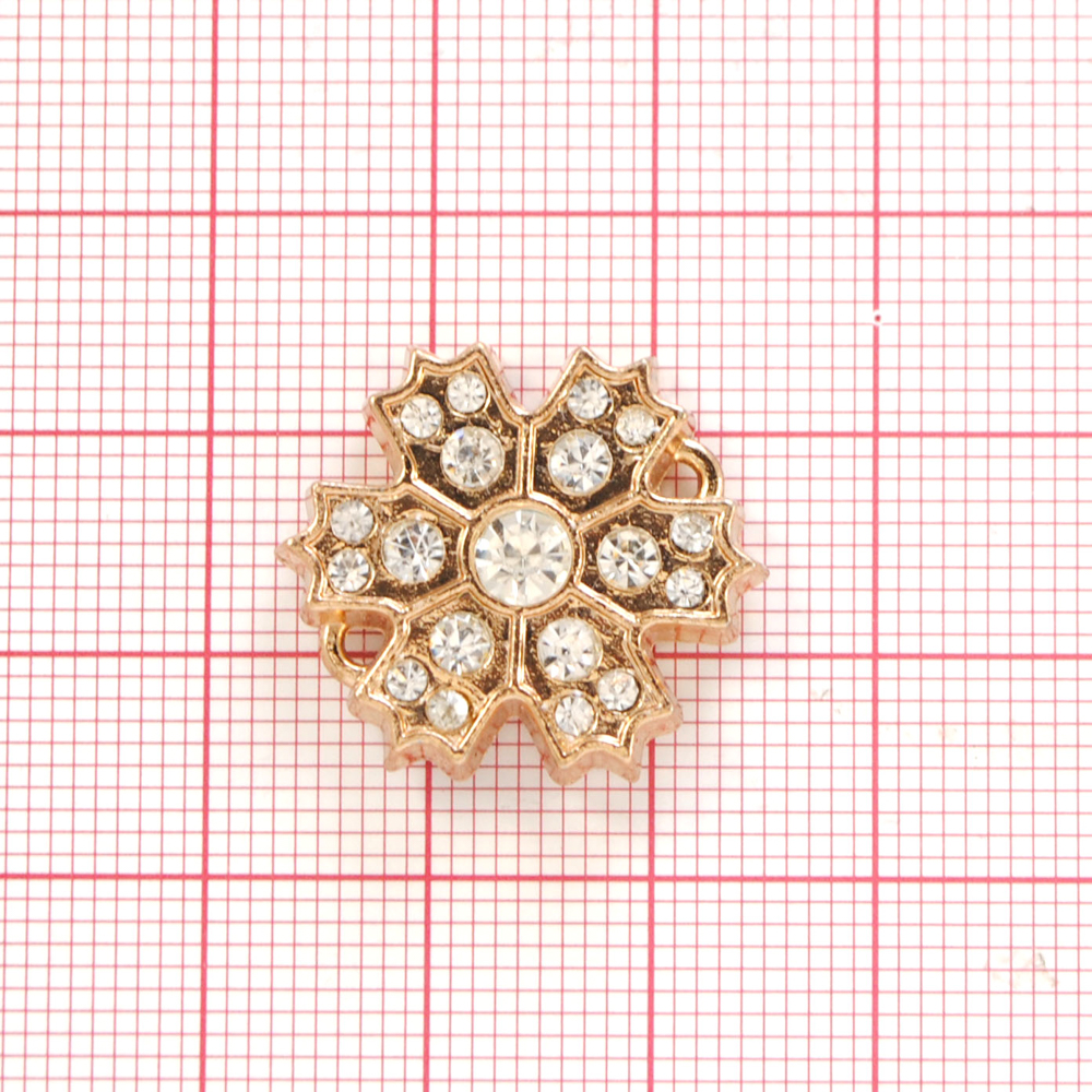 Лейба металл Снежинка 22,4*20мм, камни белые SS6,10,20, GOLD, шт. Лейба Металл