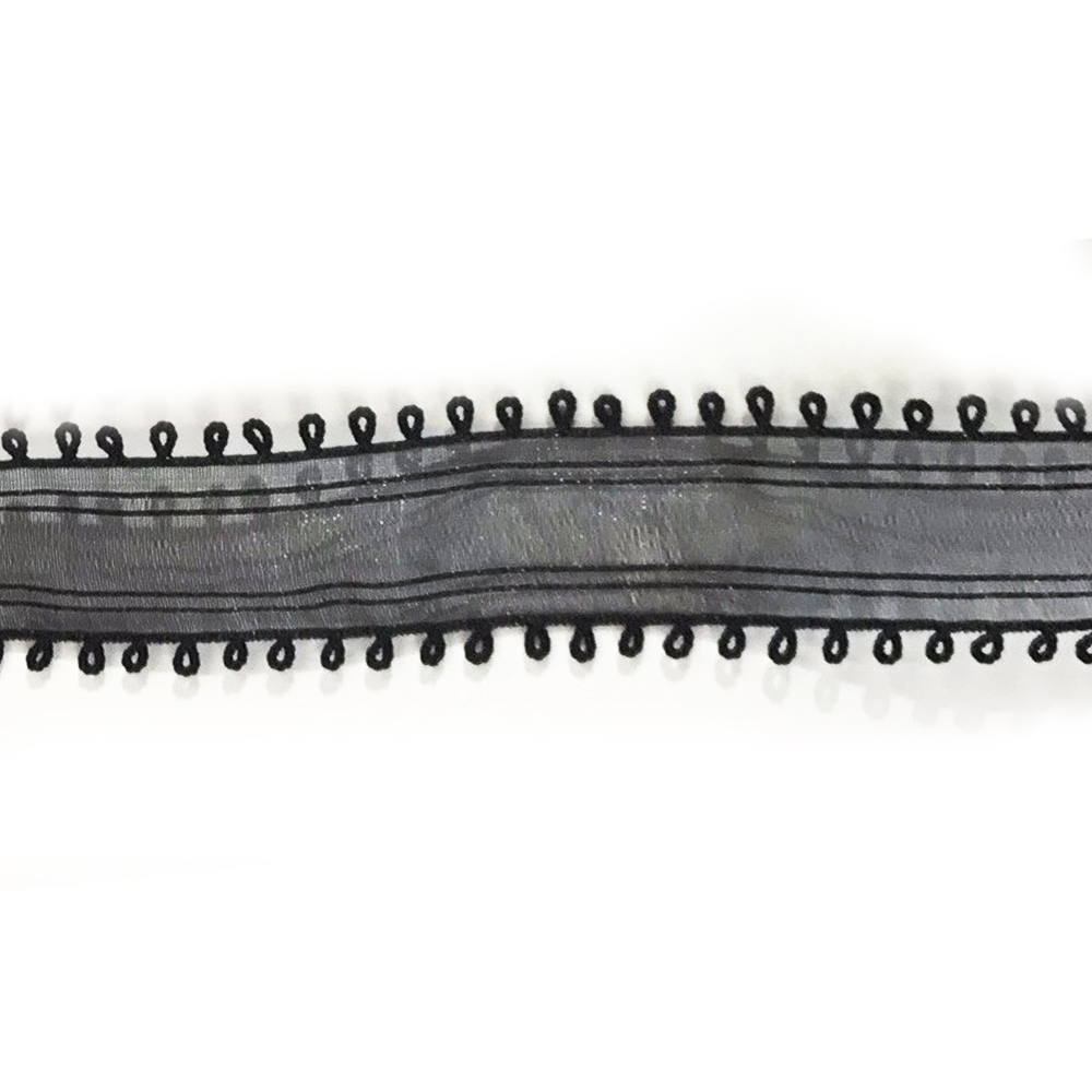 Тесьма органза с петельками 2,5см черный, 100ярд. Тесьма