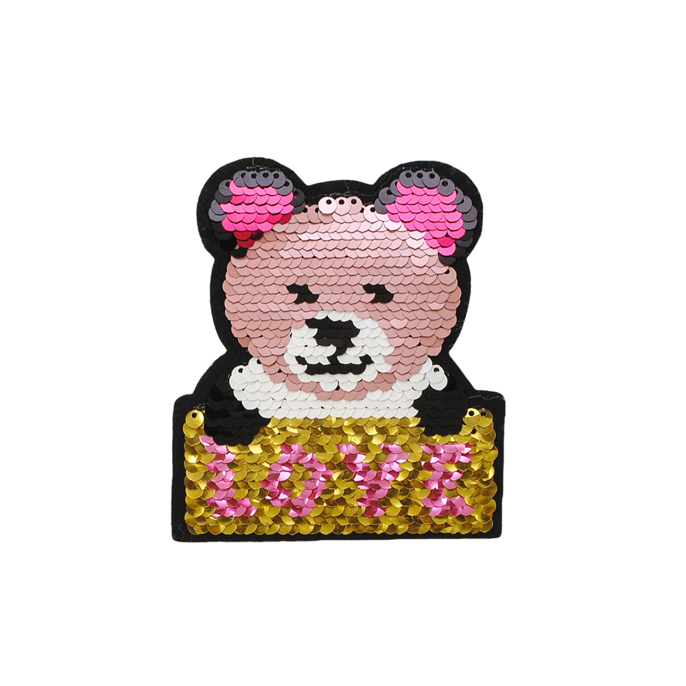 Аппликация клеевая пайетки двусторонняя Мишка LOVE 10,5*9см, черный, белый, желтый, красный, пудра, розовый, шт. Аппликации клеевые Пайетки