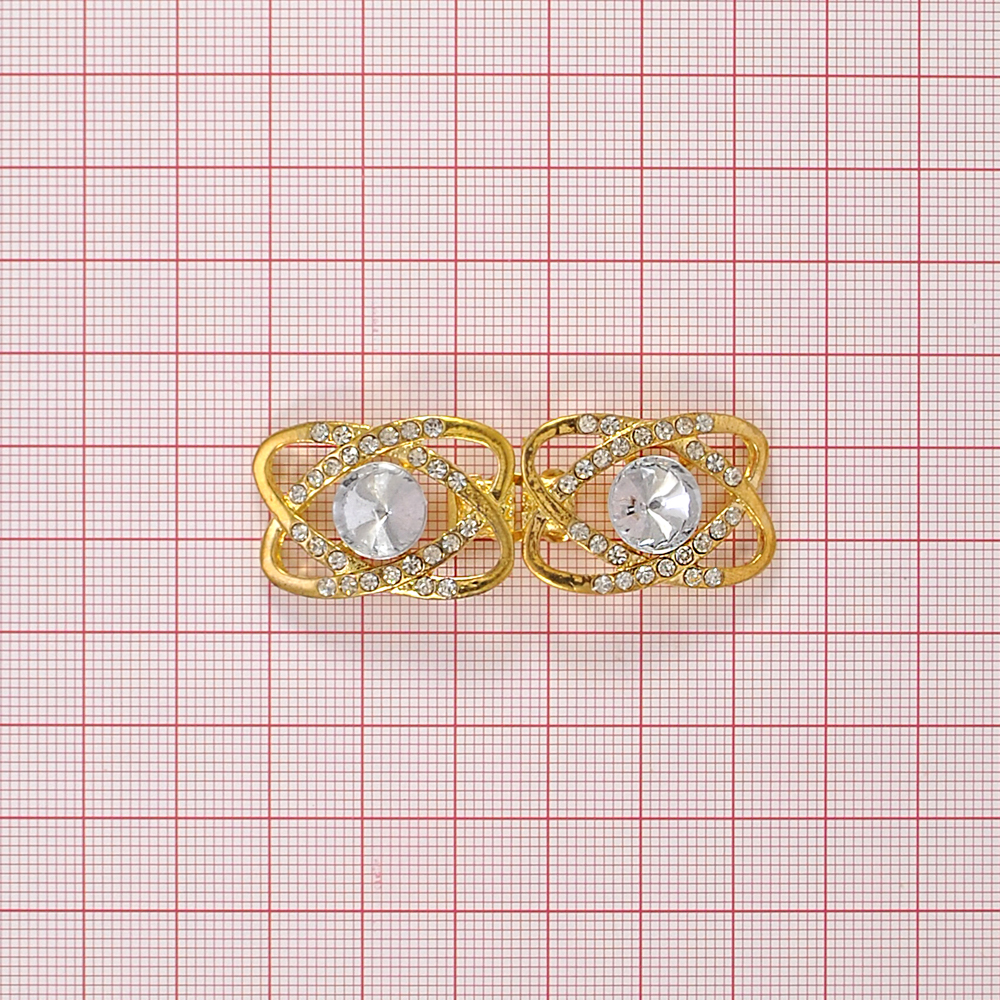 Крючок шубный DW-16337 70*35мм GOLD, бел. камни шт. Клипсы шубные, крючки