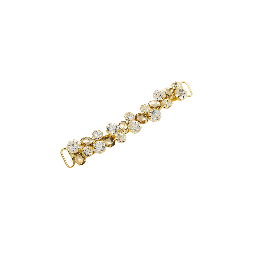 Укр.стекл.  9897 перетяж. 8,5*1,4см GOLD, Венок из камней. Перетяжка металл со стразами
