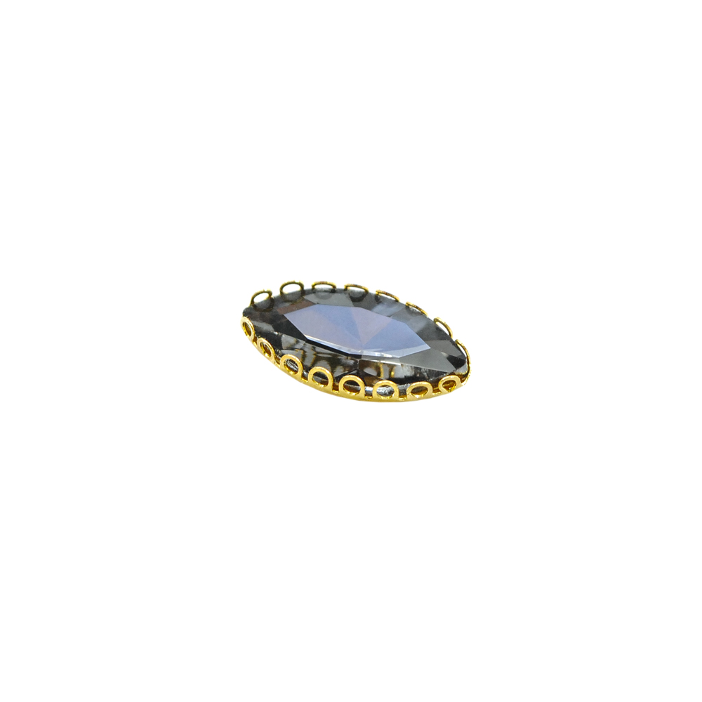 Стразы пришивные в металле, лодка, оправа,  7*15мм, black diamond, шт. Стразы пришивные в металле
