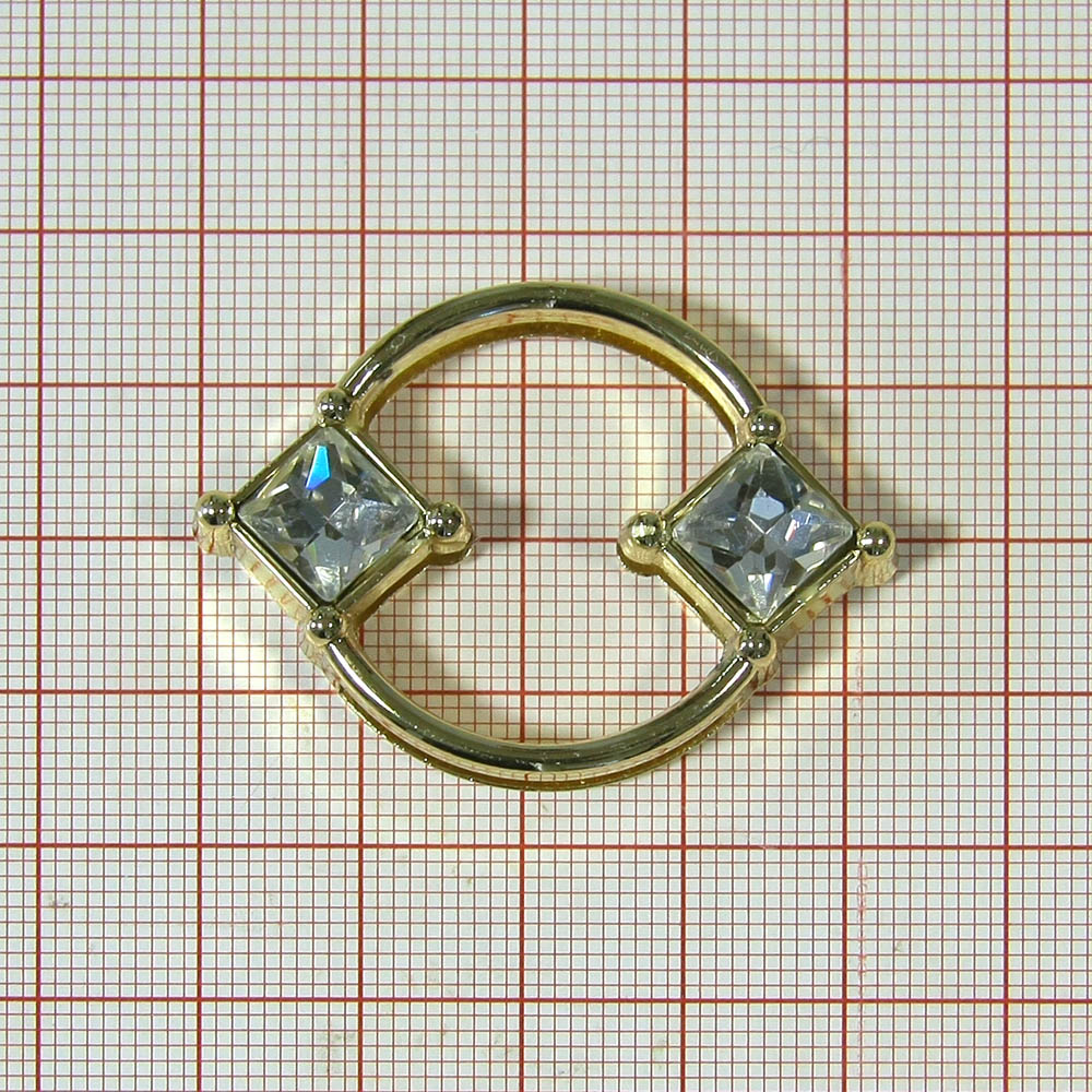 Украшение металл перфорация кольцо 43*31мм, 2 белых квадратных камня, GOLD, шт. Перетяжка металл со стразами