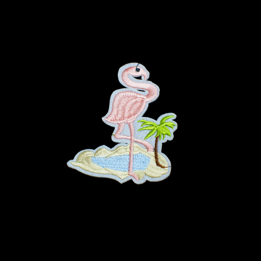 Аппликация клеевая вышитая Фламинго 9*6,5см розовый, черный, голубой, зеленый, коричневый, шт. Аппликации клеевые Вышивка