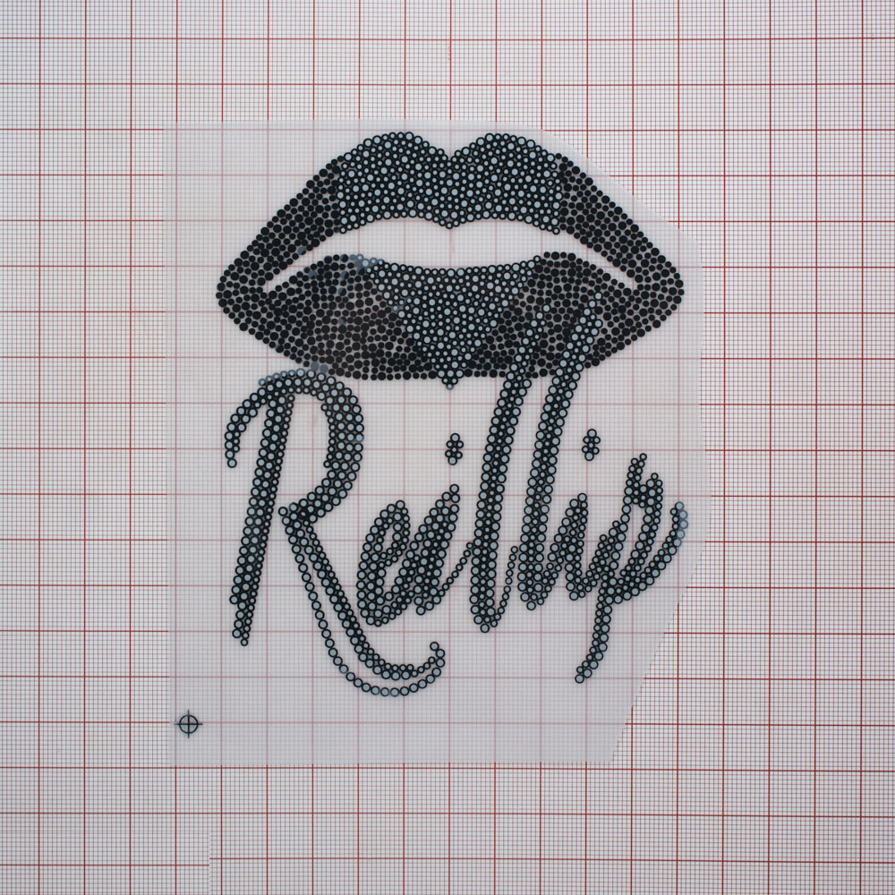 Термоаппликация резиновая Губы с сердцем 12,5*11,5см черный, белый, шт. Термопереводки Резиновые, Термопленка