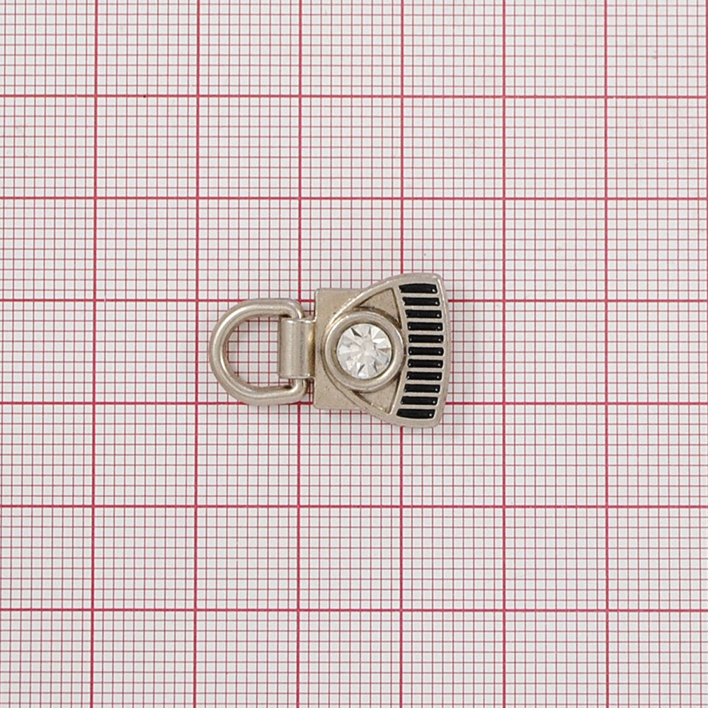 Петля обувная металл с хольнитеном, 2.4*1.5см, матовый никель, белый камень, черная эмаль, шт. Петля обувная