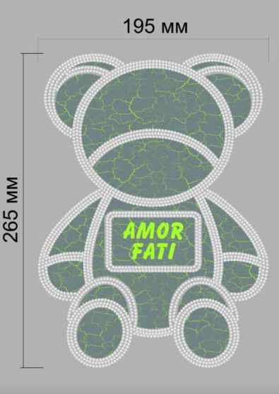 Термоаппликация Мишка Amor, 19.5*26.5см, полноцвет флуоресцентный, стразы SS6 никель /термопринтер/, шт. Термоаппликация термопринтер