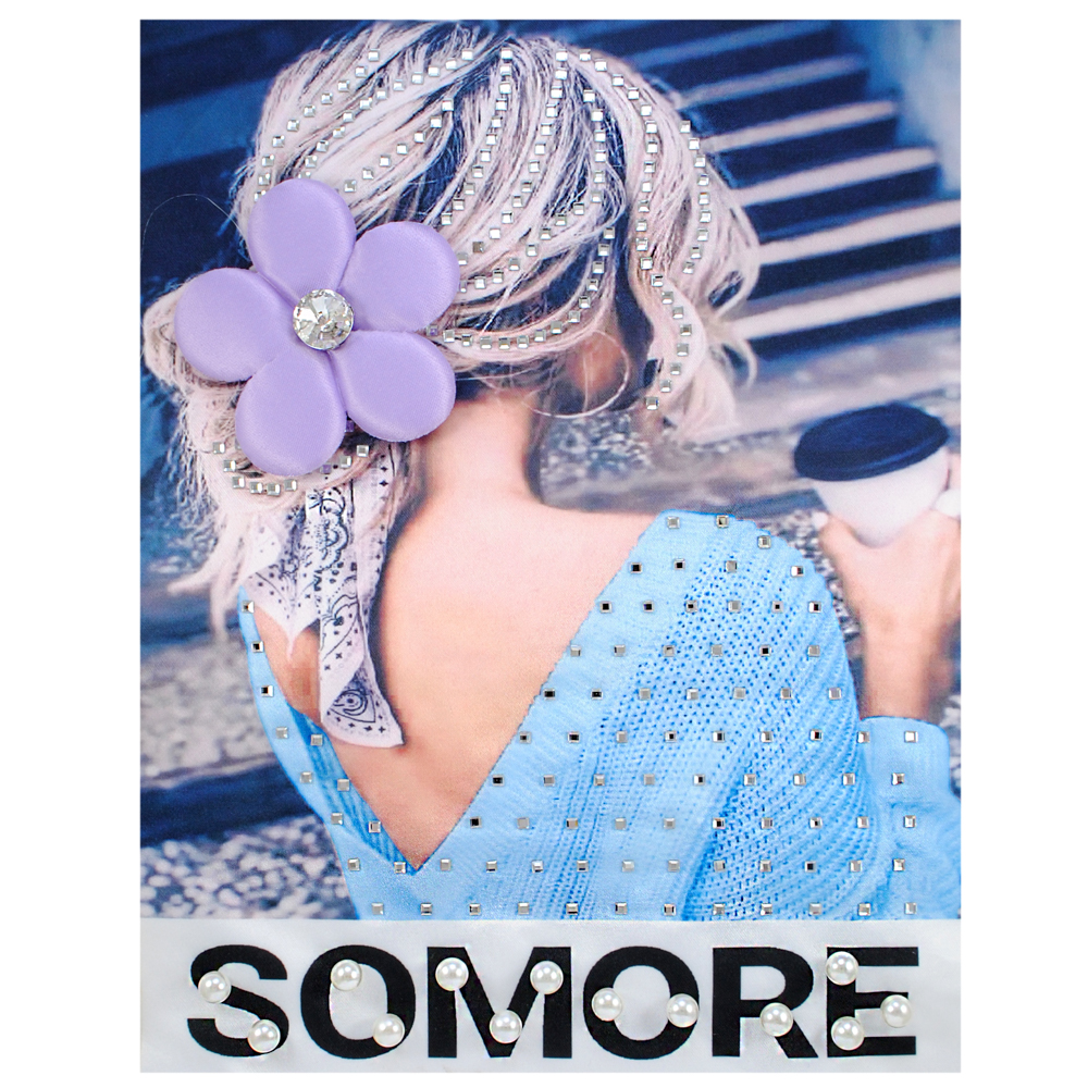 Аппликация тк. приш. с бус. и стр. Somore Девушка с кофе, 26,3*20,3см, черн., гол., бел., сер. шт. Аппликации Пришивные Постер