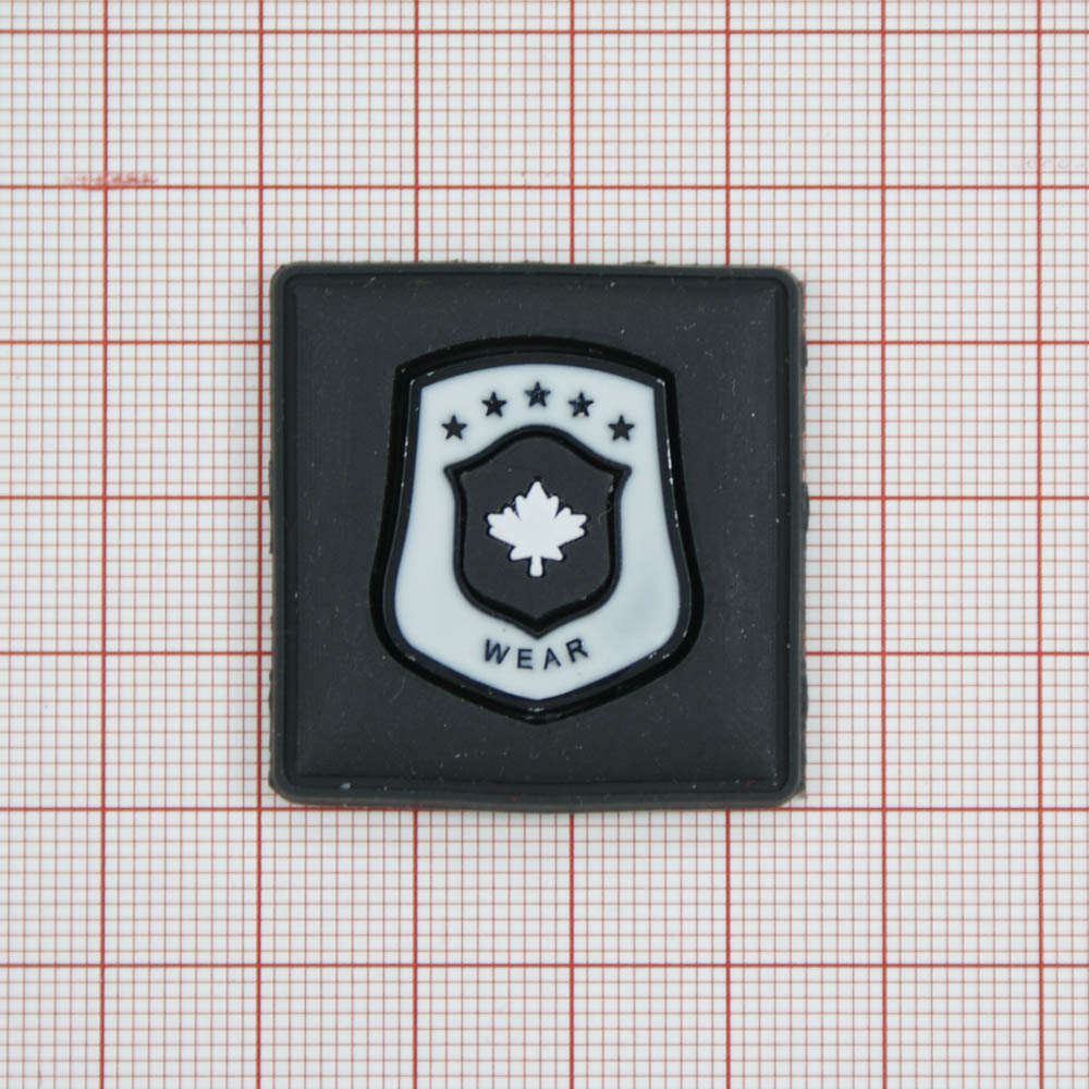 Лейба резиновая и металл, Кленовый лист, герб, 35*34мм, черная с белым, шт. Лейба Резина