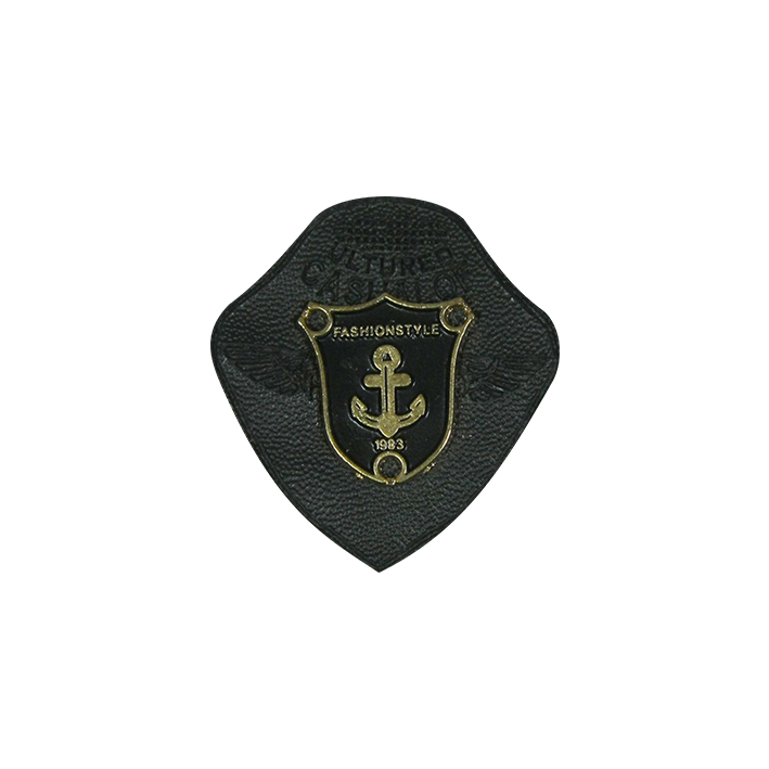 Лейба кожзам A11576 Якорь 37*40мм черная, черный лого, черный с золотом. Лейба Кожзам