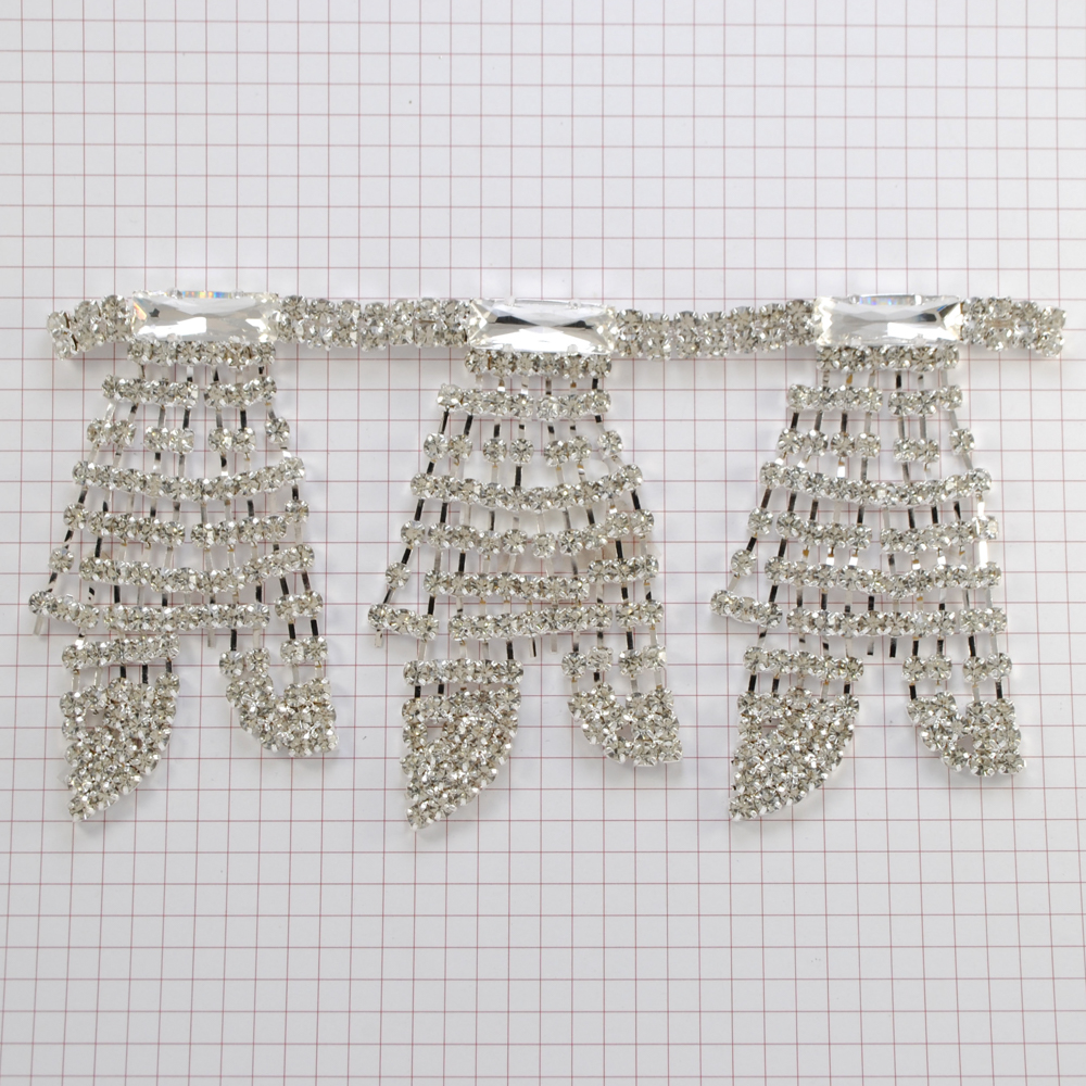 Тесьма из страз Колокольчики, никель, белый, ярд. Тесьма из страз