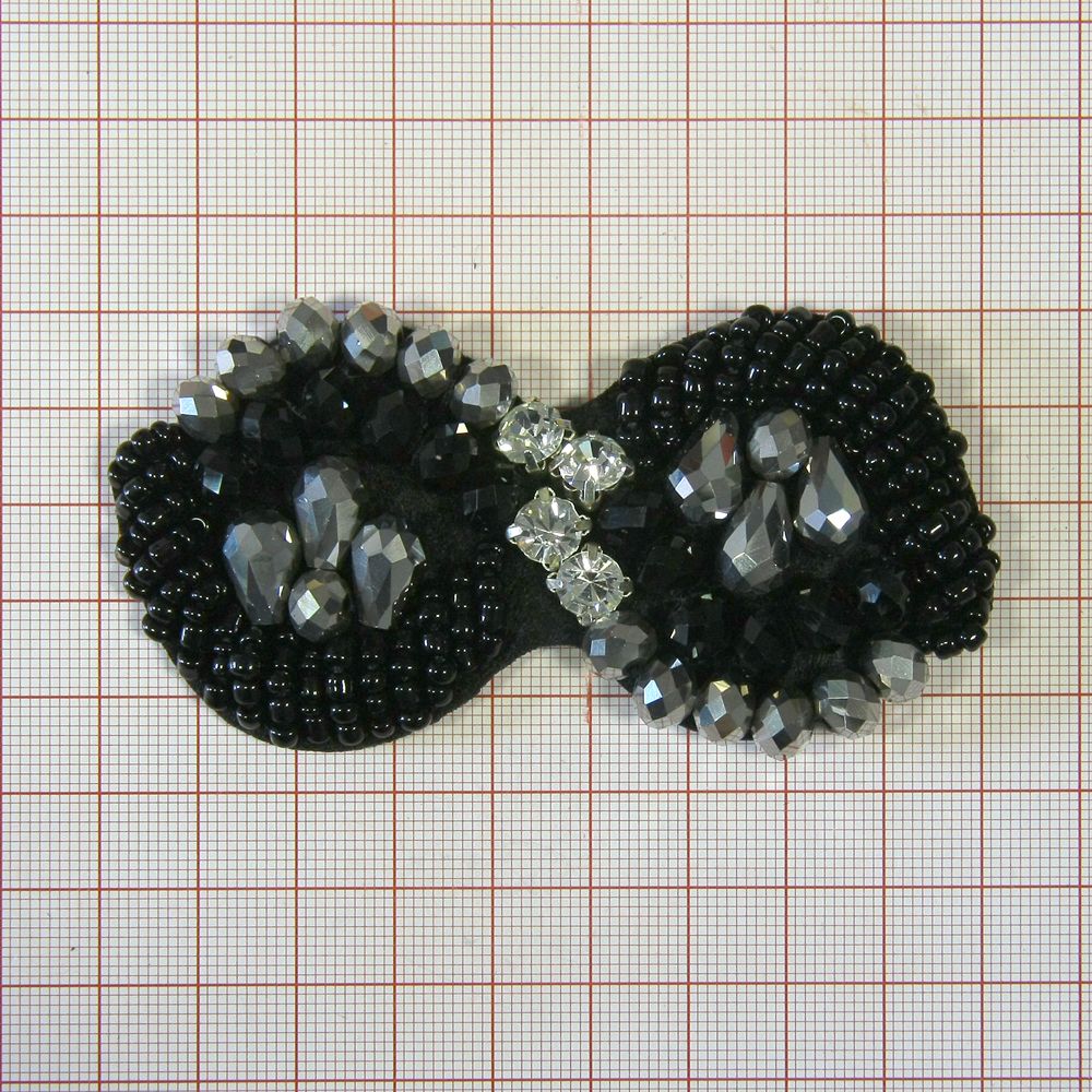 Аппликация декор обувная 55 8ка-бисер, камни, бусины, черная 9*4,5см шт. Аппликации Пришивные Цветы Банты