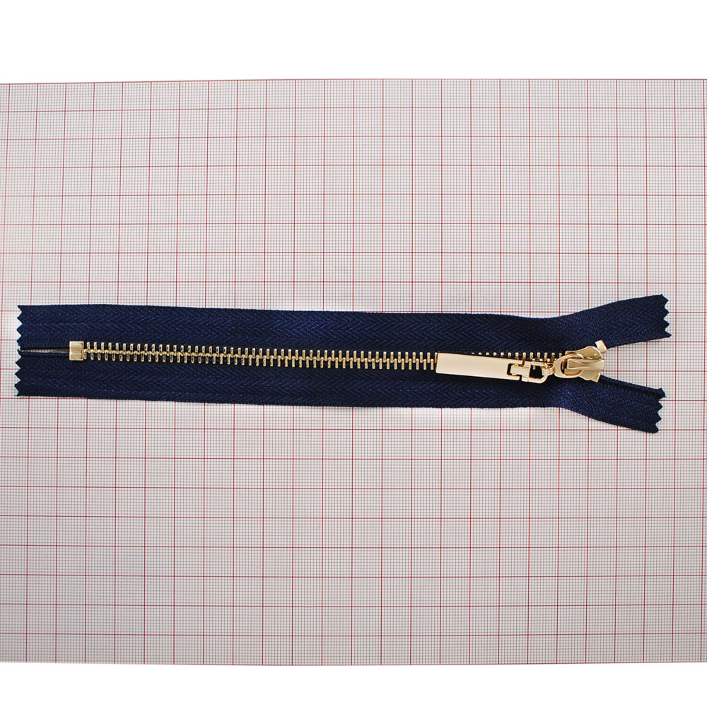 Змейка металлическая  №5 18см С/Е GOLD, синяя ткань, односторонняя, шт. Змейка Металл