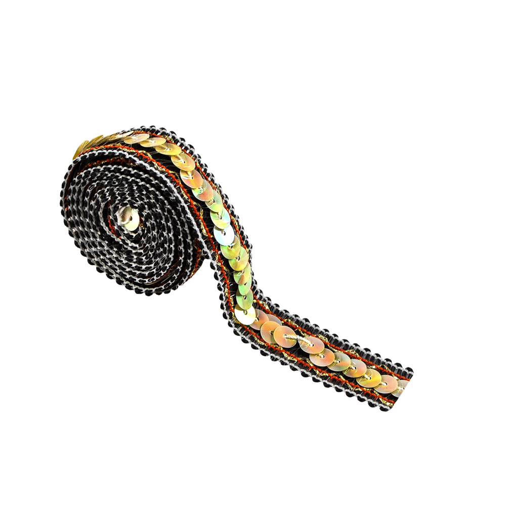 Тесьма пайетки 1,5см № 2 /черный, белый/10ярд. Тесьма Разное